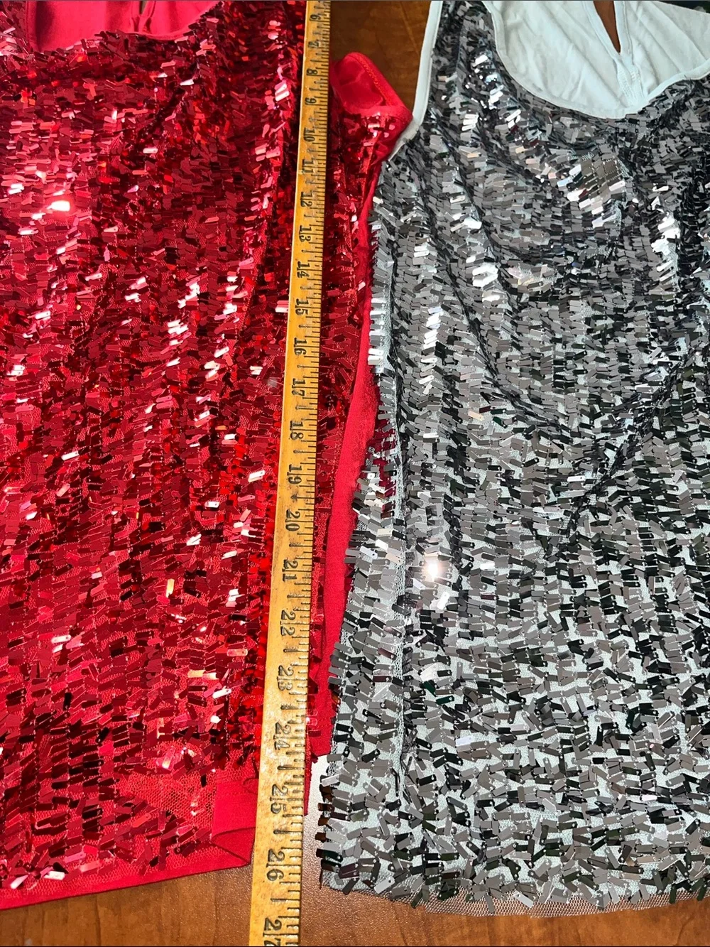 BOTH Sequin Party Tops Red & Silver Confetti Sequins Club Wear Drape Neck - Picture 3 of 15